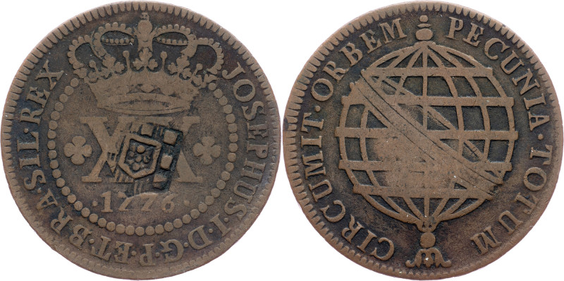 Brazil, 20 Reis 1776 Cobre, 20 Reis 1776, LMB C151; aVF

Grade: aVF