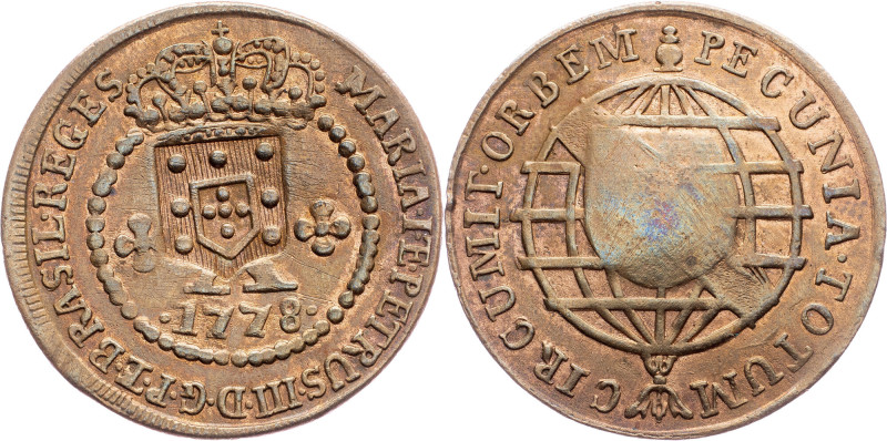 Brazil, 10 Reis 1778 Cobre, 10 Reis 1778, LMB C271; EF

Grade: EF