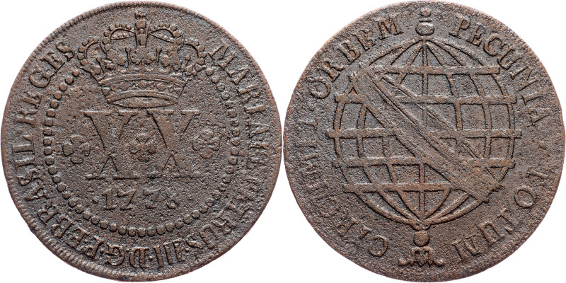 Brazil, 20 Reis 1778 Cobre, 20 Reis 1778, LMB C246; F

Grade: F