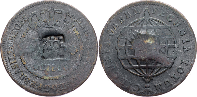 Brazil, 40 Reis 1784 Cobre, 40 Reis 1784, LMB C257; aVF

Grade: aVF