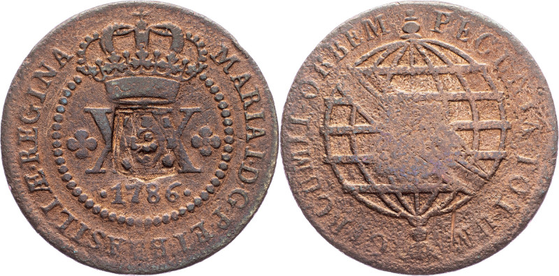 Brazil, 20 Reis 1786 Cobre, 20 Reis 1786, LMB C313; F

Grade: F