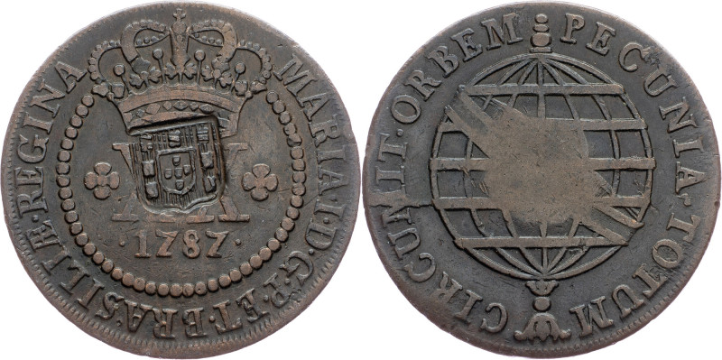 Brazil, 20 Reis 1787 Cobre, 20 Reis 1787, LMB C345; VF

Grade: VF