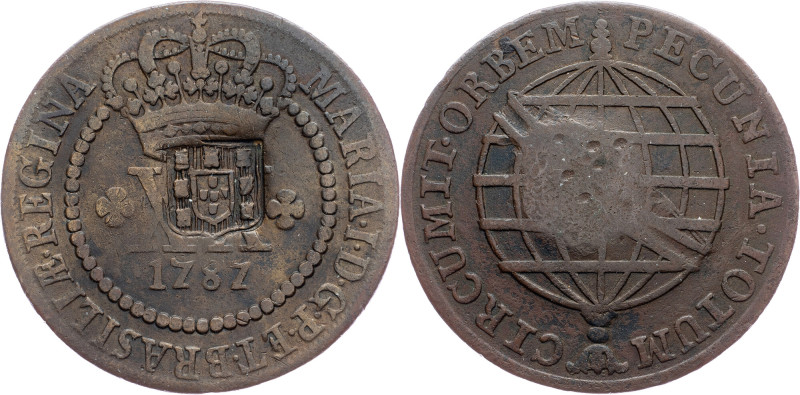 Brazil, 20 Reis 1787 Cobre, 20 Reis 1787, LMB C345; VF

Grade: VF