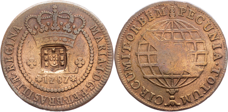 Brazil, 40 Reis 1787 Cobre, 40 Reis 1787, LMB C353; VF

Grade: VF