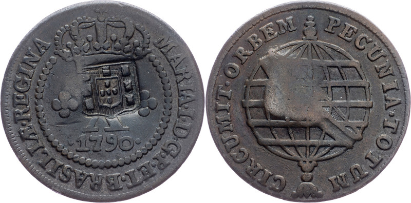 Brazil, 10 Reis 1790 Cobre, 10 Reis 1790, LMB C306; VF

Grade: VF