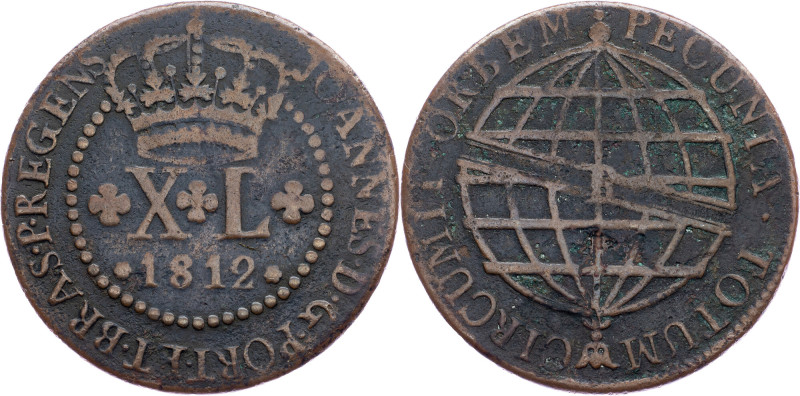 Brazil, 40 Reis 1812 Cobre, 40 Reis 1812, LMB C413; aVF

Grade: aVF