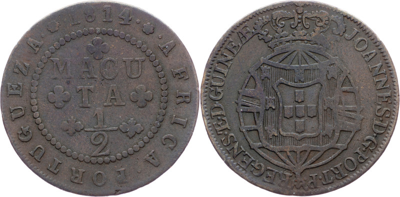 Brazil, 1/2 Macuta 1814 Cobre, 1/2 Macuta 1814, LMB C466; VF

Grade: VF