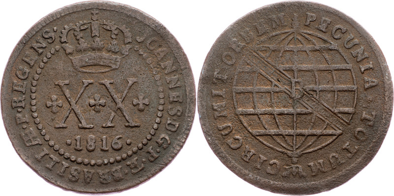 Brazil, 20 Reis 1816 Cobre, 20 Reis 1816, LMB C405; aVF

Grade: aVF