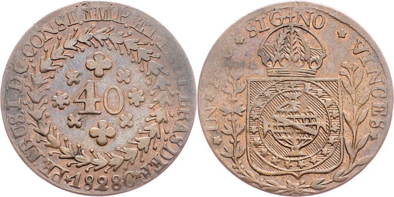 Brazil, 40 Reis 1828 Cobre, 40 Reis 1828, LMB C704; VF+

Grade: VF+