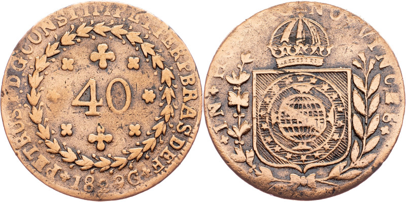 Brazil, 40 Reis 1829 Cobre, 40 Reis 1829, LMB C676|treated with oil, cleaned; VF...