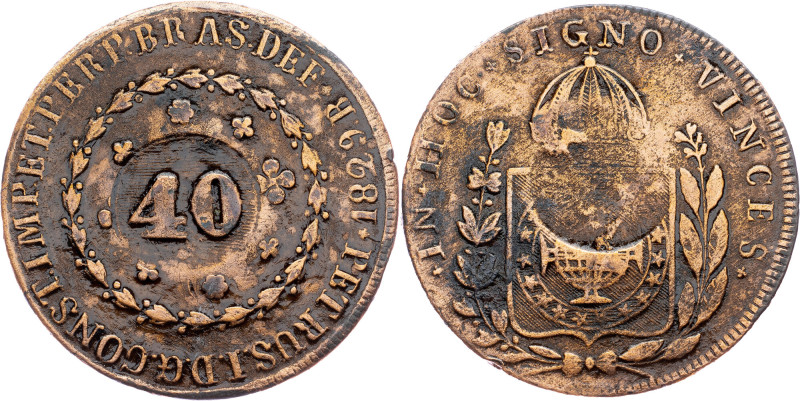 Brazil, 40 Reis 1829 Cobre, 40 Reis 1829, LMB C666|treated with oil, cleaned; VF...