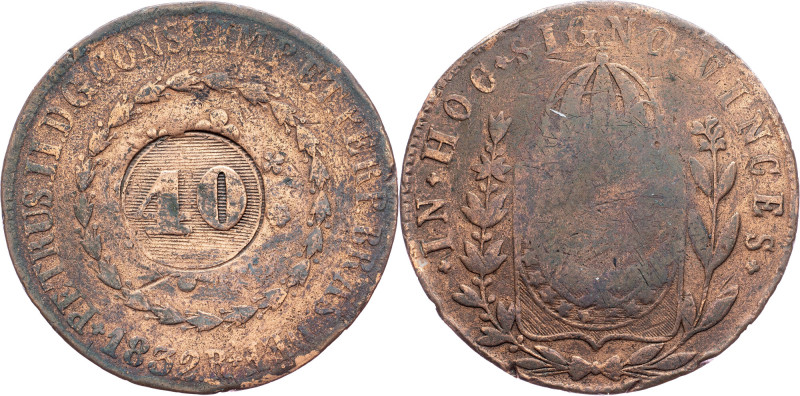 Brazil, 40 Reis 1832 Cobre, 40 Reis 1832, LMB C755; F

Grade: F