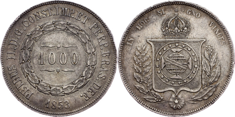 Brazil, 1000 Reis 1853 Brazil, 1000 Reis 1853, Ag, LMB P601|toned; VF

Grade: ...