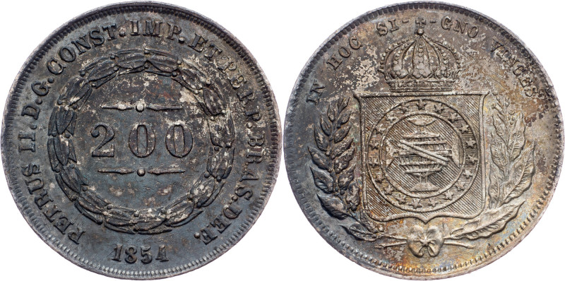 Brazil, 200 Reis 1854 Brazil, 200 Reis 1854, LMB P572a|Beautiful toning, mint lu...