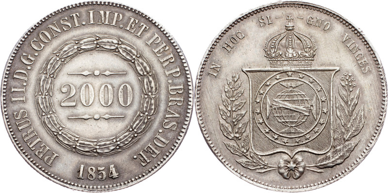 Brazil, 2000 Reis 1854 Brazil, 2000 Reis 1854, Ag, LMB P616|Toned; EF

Grade: ...