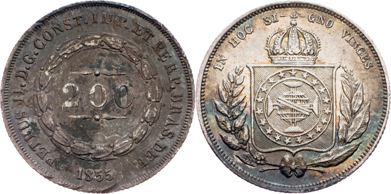 Brazil, 200 Reis 1855 Brazil, 200 Reis 1855, Ag, LMB P573|toned, remains of mint...