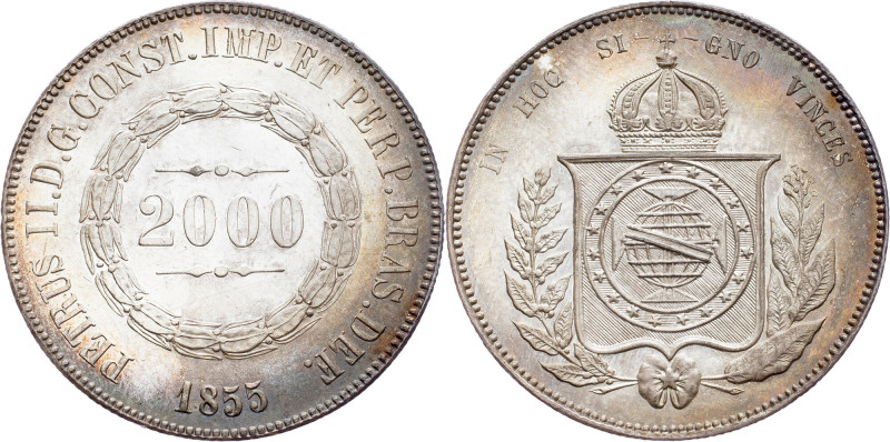 Brazil, 2000 Reis 1855 Brazil, 2000 Reis 1855, Ag, LMB P617|Beautiful toning, mi...