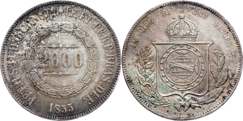 Brazil, 2000 Reis 1855 Brazil, 2000 Reis 1855, Ag, LMB P617|toned, remains of mi...