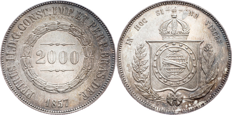 Brazil, 2000 Reis 1857 Brazil, 2000 Reis 1857, Ag, LMB P619|Beautiful toning, mi...