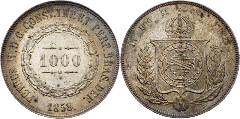 Brazil, 1000 Reis 1858 Brazil, 1000 Reis 1858, Ag, LMB P606|Beautiful toning, mi...