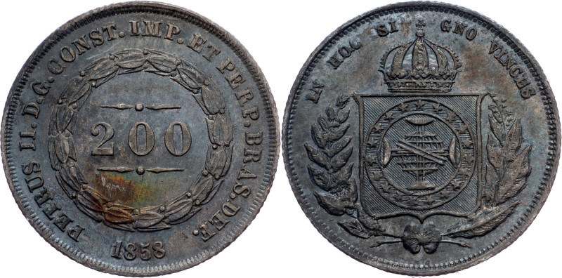 Brazil, 200 Reis 1858 Brazil, 200 Reis 1858, Ag, LMB P576|beautiful toning; EF+...