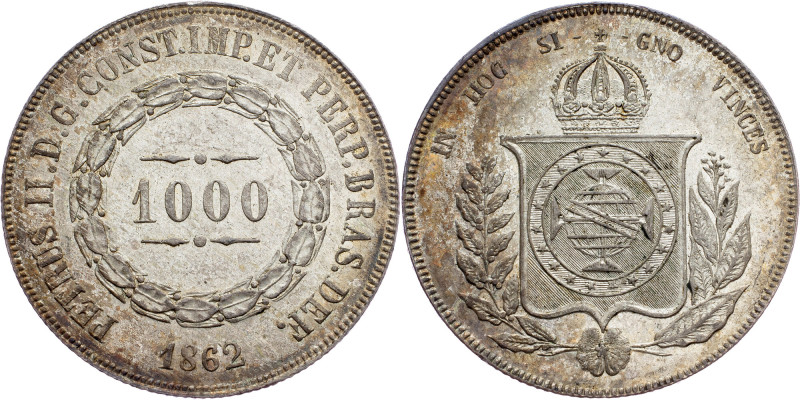 Brazil, 1000 Reis 1862 Brazil, 1000 Reis 1862, Ag, LMB P610|Beautiful toning, mi...