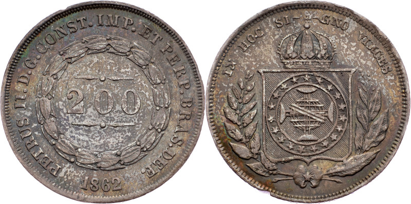 Brazil, 200 Reis 1862 Brazil, 200 Reis 1862, Ag, LMB P580|Beautiful toning, mint...