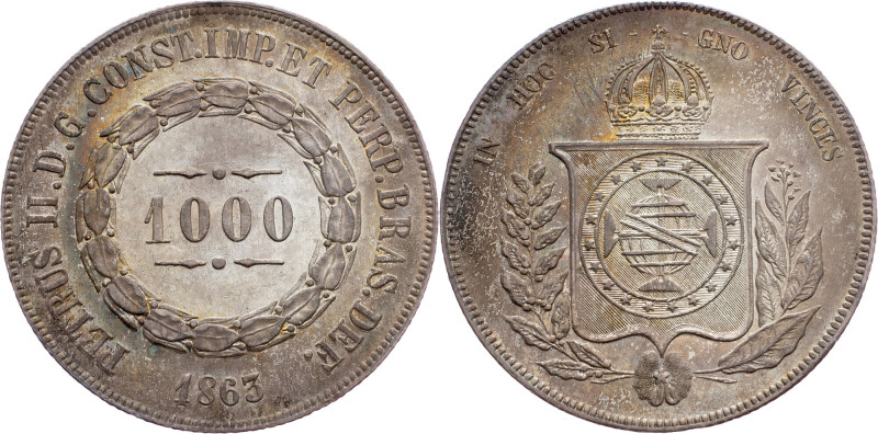 Brazil, 1000 Reis 1863 Brazil, 1000 Reis 1863, Ag, LMB P611|Beautiful toning, mi...