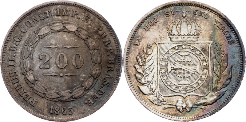 Brazil, 200 Reis 1863 Brazil, 200 Reis 1863, Ag, LMB P581|toned; VF+

Grade: V...