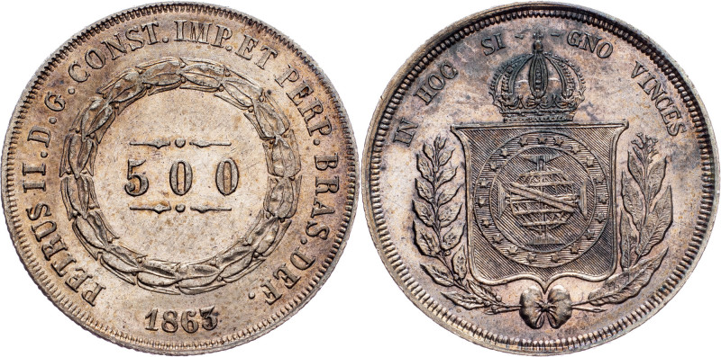 Brazil, 500 Reis 1863 Brazil, 500 Reis 1863, Ag, LMB P596|toned, remains of mint...