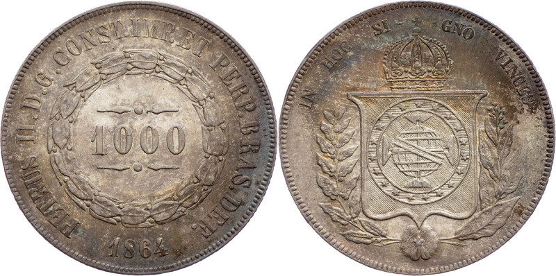 Brazil, 1000 Reis 1864 Brazil, 1000 Reis 1864, Ag, LMB P612|Beautiful toning, mi...