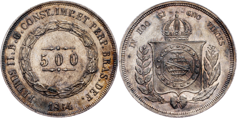 Brazil, 500 Reis 1864 Brazil, 500 Reis 1864, Ag, LMB P597|toned, remains of mint...