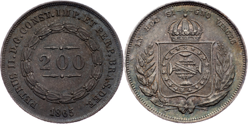 Brazil, 200 Reis 1865 Brazil, 200 Reis 1865, Ag, LMB P583|beautiful toning; EF+...