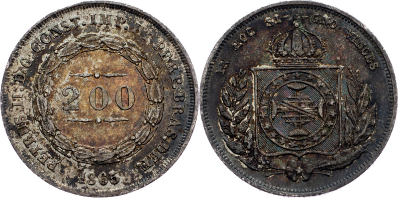 Brazil, 200 Reis 1865 Brazil, 200 Reis 1865, Ag, LMB P583|toned; EF

Grade: EF