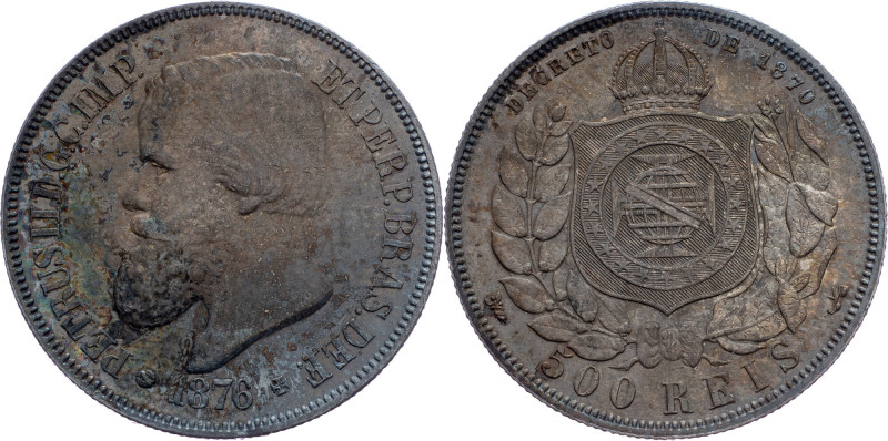 Brazil, 500 Reis 1876 Brazil, 500 Reis 1876, Ag, LMB P637|Beautiful toning, mint...