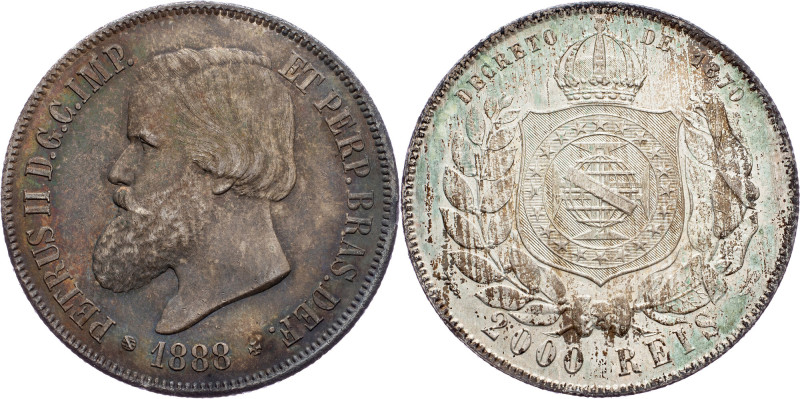 Brazil, 2000 Reis 1888 Brazil, 2000 Reis 1888, Ag, LMB P658|Beautiful toning, mi...