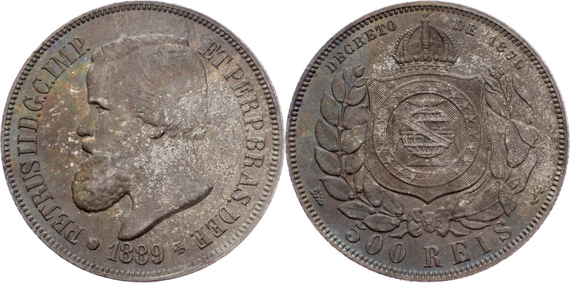 Brazil, 500 Reis 1889 Brazil, 500 Reis 1889, Ag, LMB P641|Beautiful toning, mint...