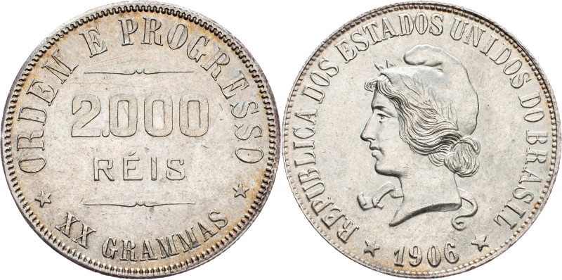 Brazil, 2000 Reis 1906 Brazil, 2000 Reis 1906, Ag, LMB P695; EF+

Grade: EF+