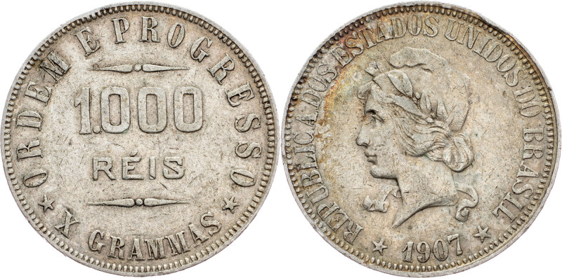 Brazil, 1000 Reis 1907 Brazil, 1000 Reis 1907, Ag, LMB P687; VF

Grade: VF