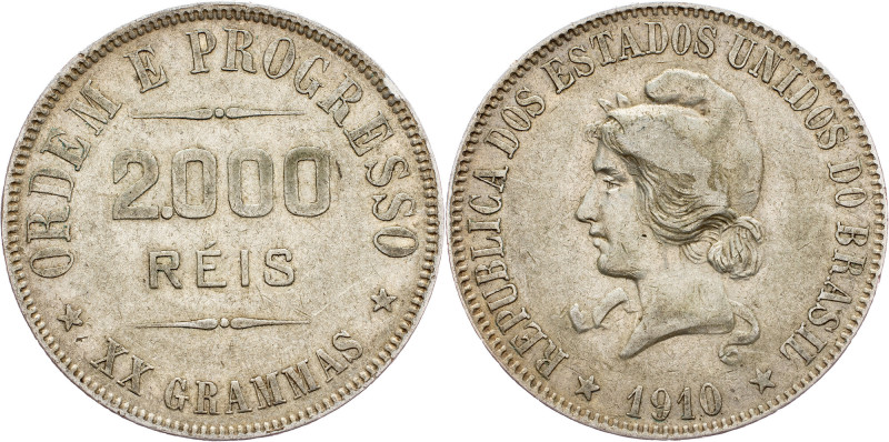 Brazil, 2000 Reis 1910 Brazil, 2000 Reis 1910, Ag, LMB P698; VF

Grade: VF