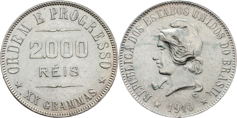 Brazil, 2000 Reis 1910 Brazil, 2000 Reis 1910, Ag, LMB P698; EF+

Grade: EF+