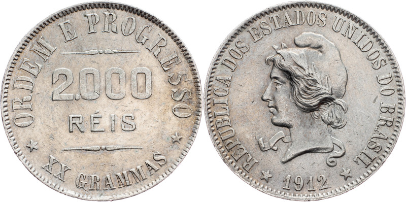 Brazil, 2000 Reis 1912 Brazil, 2000 Reis 1912, Ag, LMB P700; VF

Grade: VF