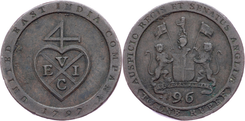 British India, 1/96 Rupee 1797 British India, 1/96 Rupee 1797, 6,669 g, Copper, ...