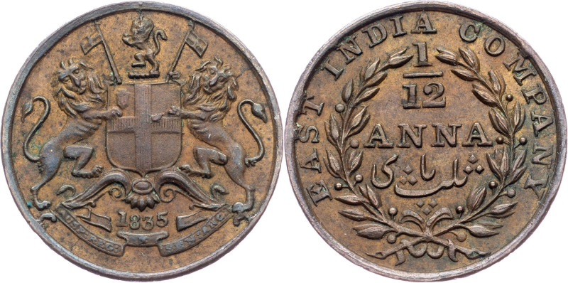 British India, 1/12 Anna 1835 British India, 1/12 Anna 1835, KM# 445|toned; EF
...