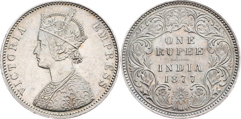 British India, 1 Rupee 1877 British India, 1 Rupee 1877, KM# 492|min. cleaned; E...