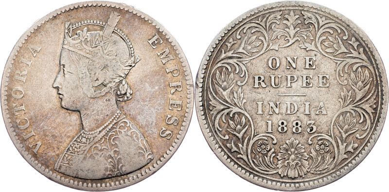 British India, 1 Rupee 1883 British India, 1 Rupee 1883, Ag, KM# 492|toned; F+
...