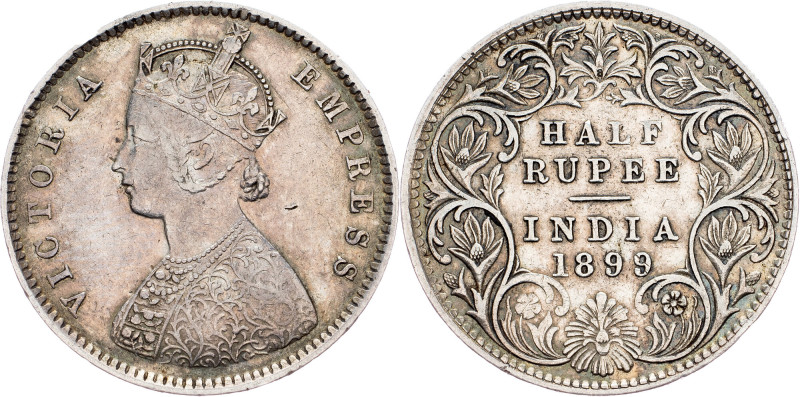 British India, 1/2 Rupee 1899 British India, 1/2 Rupee 1899, KM# 491|toned; VF
...