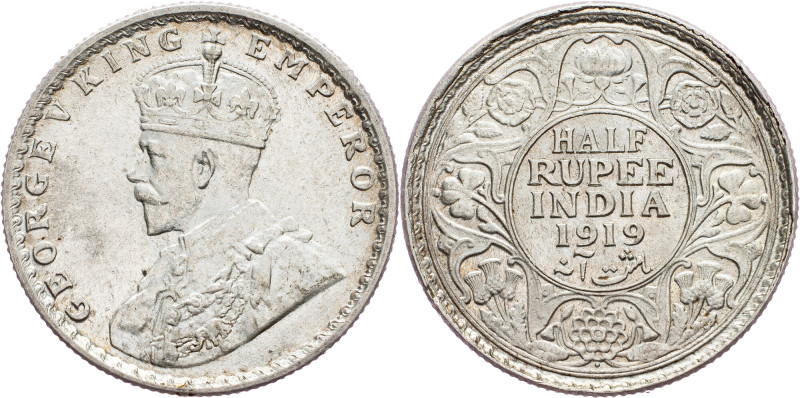 British India, 1/2 Rupee 1919, Bombay British India, 1/2 Rupee 1919, Bombay, KM#...