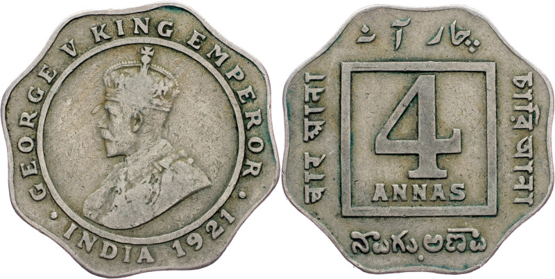 British India, 4 Annas 1921, Bombay British India, 4 Annas 1921, Bombay, KM# 519...