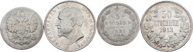Bulgaria , 50 Stotinki, 5 Kopecks 1913, 1892, Kremnica, Petrohrad
